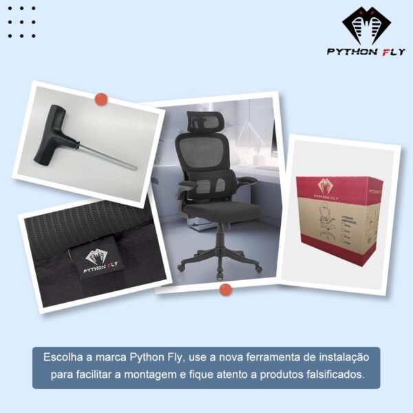 Cadeira de escritório, design ergonômico com suporte lombar independente, malha respirável e encosto de cabeça ajustável (Preto) - Imagem 3
