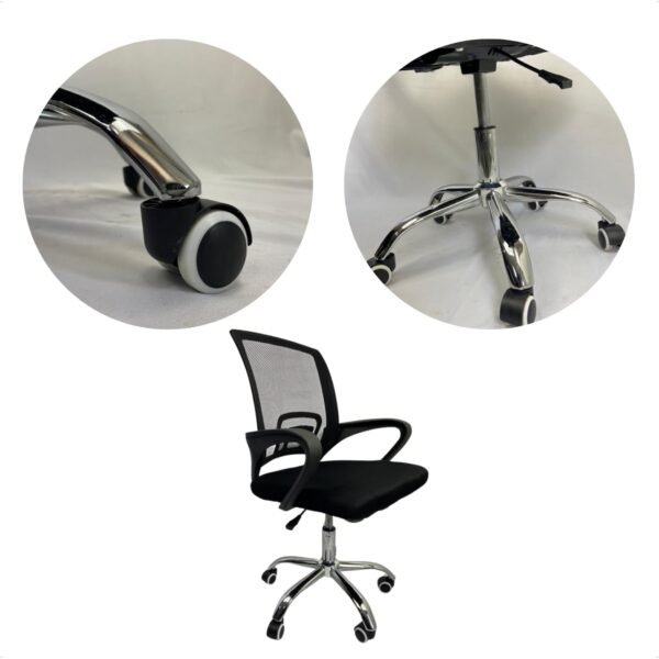 Cadeira de Escritório Ergonômica, Encosto em Tela Mesh, Base Cromada, Altura Ajustável 85-95cm, Preta 120kg - Imagem 3