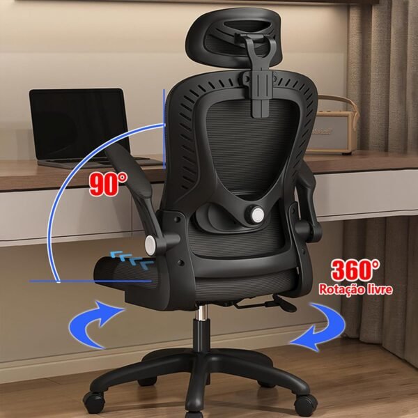 Cadeira de Escritório Ergonômica com Encosto Ajustável, Apoio de Cabeça, Suporte Lombar, Assento Confortável, Ideal para Home Office, Design Moderno e Durável (Preto) - Imagem 3