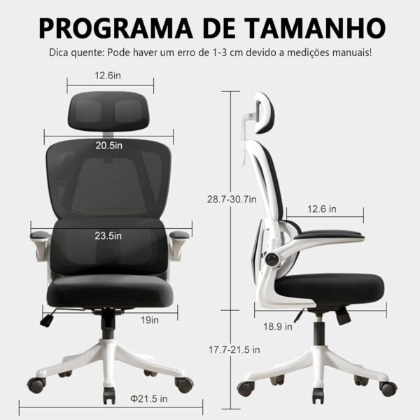 Cadeira de Escritório Ergonômica, Suporta 120kg, Encosto de Malha Respirável, Apoio Lombar, Assento de Látex, Apoio de Cabeça Ajustável, Braço Rebatível ((Rosa)) - Imagem 3