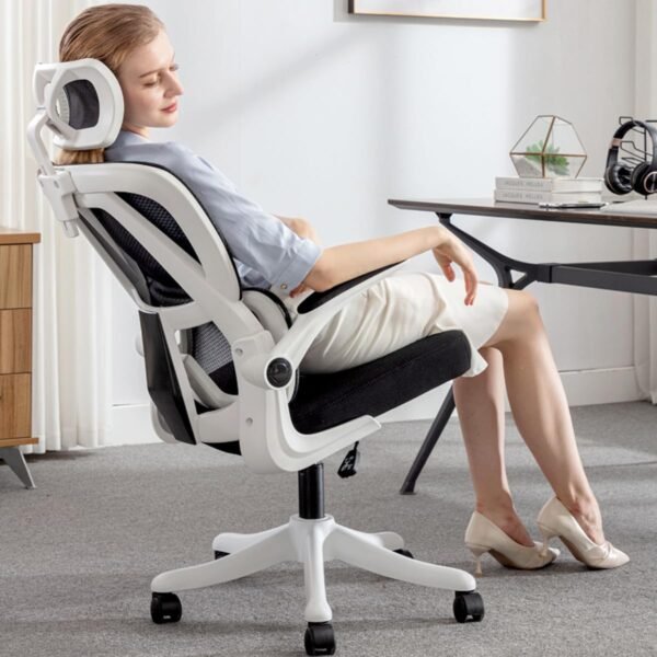 Cadeira de Escritório Ergonômica, Suporta 120kg, Encosto de Malha Respirável, Apoio Lombar, Assento de Látex, Apoio de Cabeça Ajustável, Braço Rebatível (Rosa) - Imagem 2
