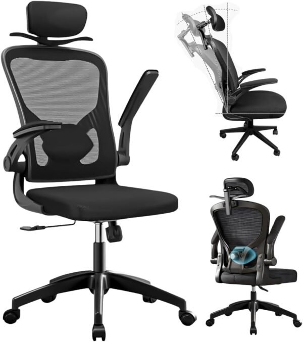 Cadeira de Escritório Secretária Presidente Ergonômica Giratória, Encosto Reclinável, Apoio Lombar e de Cabeça, Braços Ajustáveis, Mesh Respirável, Preta, Python Fly - Imagem 3
