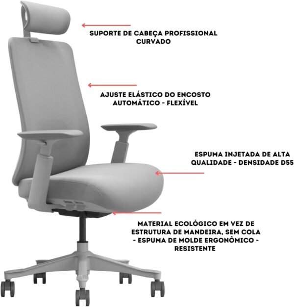 Cadeira De Escritório V1 Connect Giratória Ergonômica 10 Ajustes Relax 150kg (Cinza) - Imagem 3