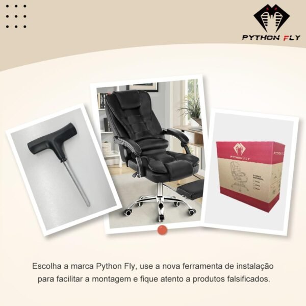 Cadeira de escritório presidente, cadeira de home office com apoio para os pés e encosto ajustável（Preto） - Imagem 3