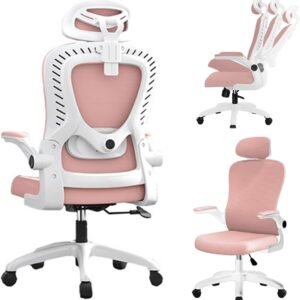 Cadeira de Escritório Ergonômica com Encosto Ajustável, Apoio de Cabeça, Suporte Lombar, Assento Confortável, Ideal para Home Office, Design Moderno e Durável (Rosa)