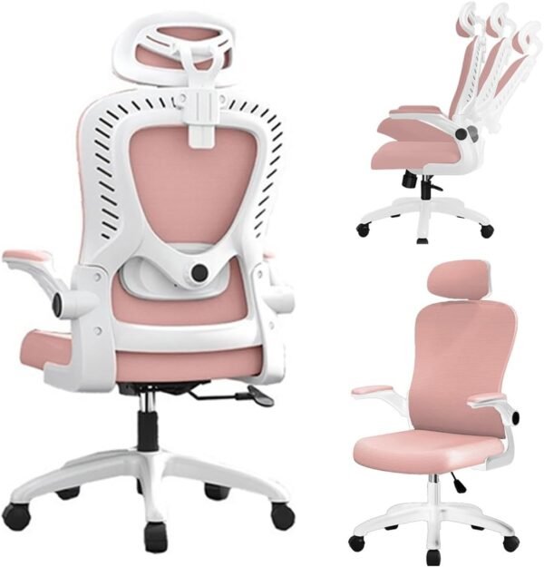 Cadeira de Escritório Ergonômica com Encosto Ajustável, Apoio de Cabeça, Suporte Lombar, Assento Confortável, Ideal para Home Office, Design Moderno e Durável (Rosa)