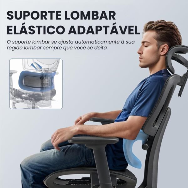 Cadeira Ergonômica para Escritório com Apoio Lombar Ajustável e Tecido Respirável Suporta 150kg - Imagem 4