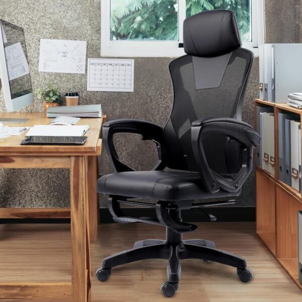 Cadeira Office Presidente Supreme - Cadeira Ergonômica Reclinável - Até120kg, Giratória, Inclinação 12 graus, Encosto com Tela Mesh, Espuma Dupla, Rodas de Duplo Giro - Preta - Imagem 7