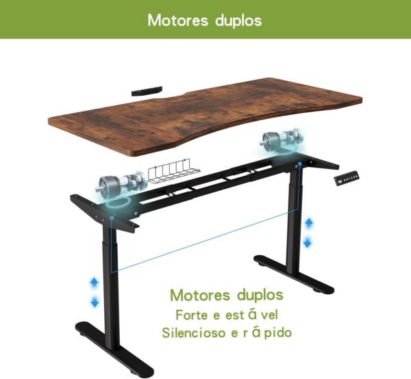 Mesa com regulagem de altura com motor duplo mesa escritorio e 3 botões de memória Mesa Escrivaninha computador com carregamento rápido type-c mesa gamer (Marrom, 140x76 CM) - Imagem 3