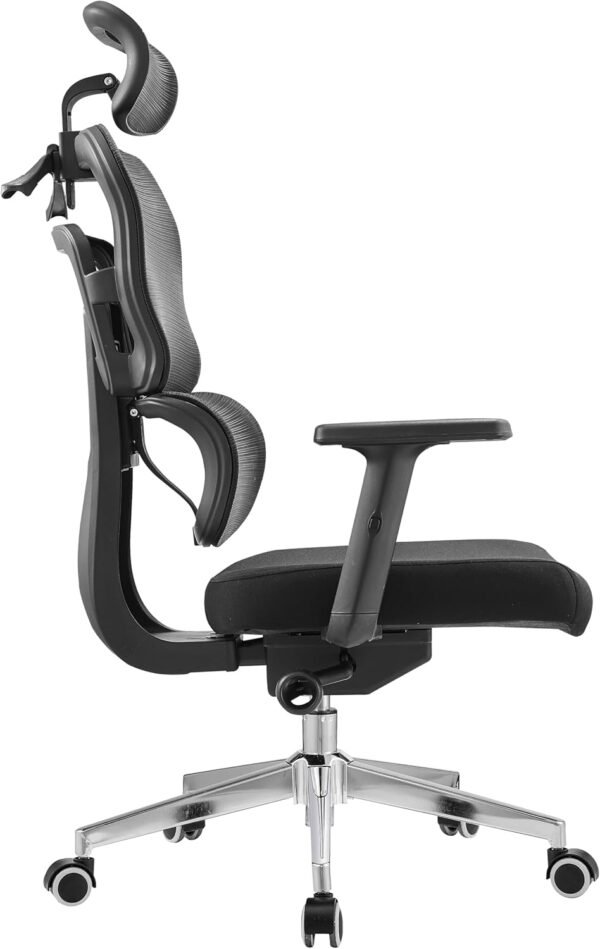 Cadeira de Escritório Ergonômica Duoffice Devon DU650, Encosto Alto Reclinável Ajustável em Tela, Apoio de Cabeça Ajustável, Base Cromada com Rodízios - Imagem 4