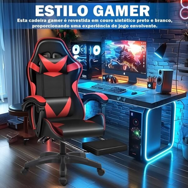 Cadeira Escritório Gamer Reclinável Ergonômica Profissional (Vermelho) - Imagem 6
