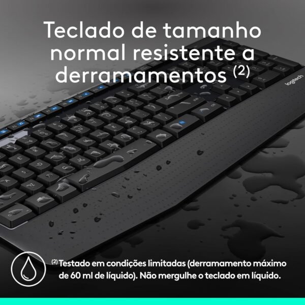 Combo Teclado e Mouse sem fio Logitech MK345 com Teclado com Apoio para as Mãos e Mouse Destro, Conexão USB, Pilhas Inclusas e Layout ABNT2 - Imagem 4