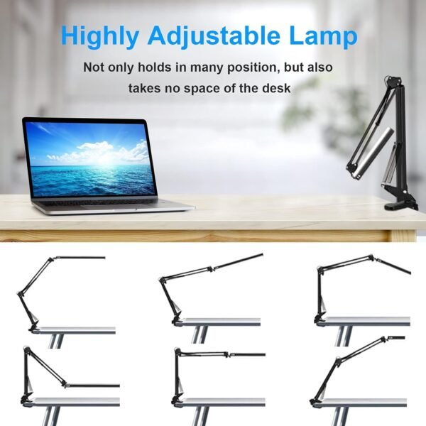 HaFundy Lâmpada de mesa LED, luz de mesa ajustável para cuidados com os olhos com grampo, lâmpada de braço giratório inclui 3 modos de cor, 10 lâmpadas de mesa com função de memória, - Imagem 3