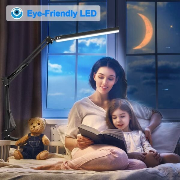 HaFundy Lâmpada de mesa LED, luz de mesa ajustável para cuidados com os olhos com grampo, lâmpada de braço giratório inclui 3 modos de cor, 10 lâmpadas de mesa com função de memória, - Imagem 4