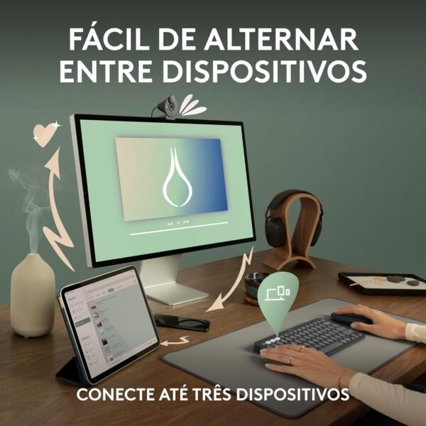 Teclado sem fio Logitech Pebble Keys 2 K380s com Conexão Bluetooth Easy-Switch e Pilha Inclusa - Compatível com PC, Mac, Chrome OS, Android, iOS e Apple TV, Layout US - Grafite - Imagem 3