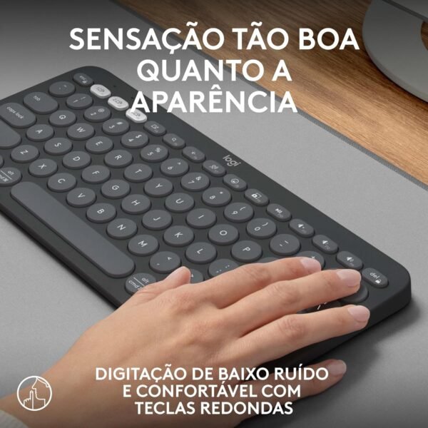 Teclado sem fio Logitech Pebble Keys 2 K380s com Conexão Bluetooth Easy-Switch e Pilha Inclusa - Compatível com PC, Mac, Chrome OS, Android, iOS e Apple TV, Layout US - Grafite - Imagem 5