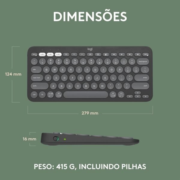 Teclado sem fio Logitech Pebble Keys 2 K380s com Conexão Bluetooth Easy-Switch e Pilha Inclusa - Compatível com PC, Mac, Chrome OS, Android, iOS e Apple TV, Layout US - Grafite - Imagem 9