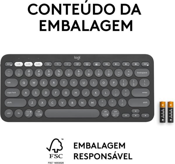 Teclado sem fio Logitech Pebble Keys 2 K380s com Conexão Bluetooth Easy-Switch e Pilha Inclusa - Compatível com PC, Mac, Chrome OS, Android, iOS e Apple TV, Layout US - Grafite - Imagem 10