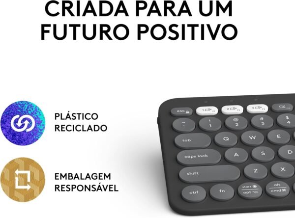 Teclado sem fio Logitech Pebble Keys 2 K380s com Conexão Bluetooth Easy-Switch e Pilha Inclusa - Compatível com PC, Mac, Chrome OS, Android, iOS e Apple TV, Layout US - Grafite - Imagem 11