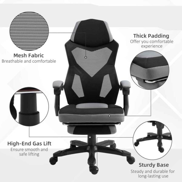 Cadeira Gamer Ergonômica, Encosto Reclinável, Apoio de Braços Ajustável, Suporte Lombar, Preto e Branca - Suporta 120kg - Imagem 4