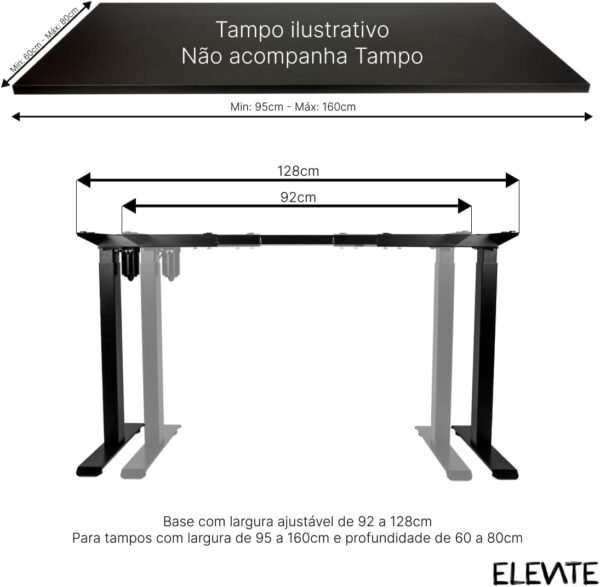 Mesa com Regulagem de Altura Elétrica Elevate Plus (Preto) - Imagem 2