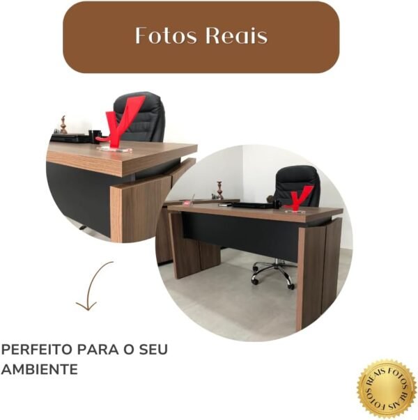 Mesa Retangular para Escritório Elegante e Moderna - Funcional e Ergonômica - Nogal com Preto Artany - Imagem 3