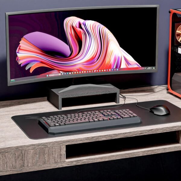 Suporte Mesa Para Monitores Organização Tela Computador MDF Preto - Imagem 2