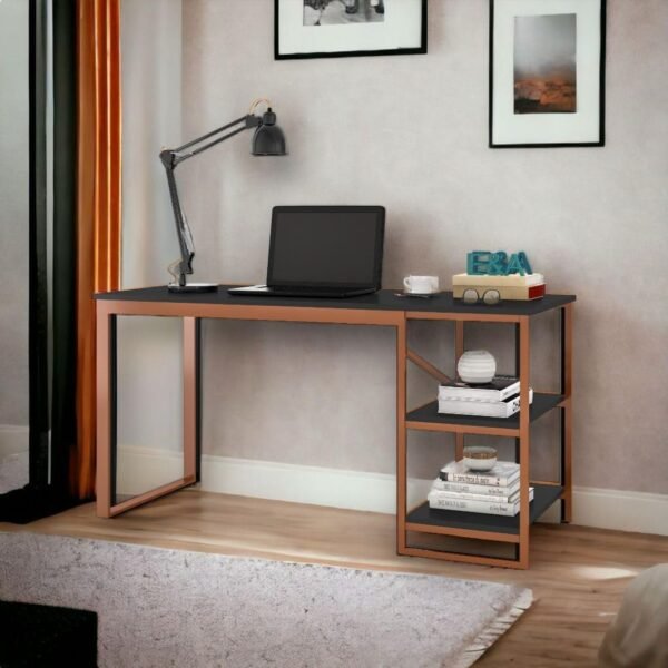 Mesa Home Office C/prateleiras De Metal E&A - Bronze/Preto - Imagem 2