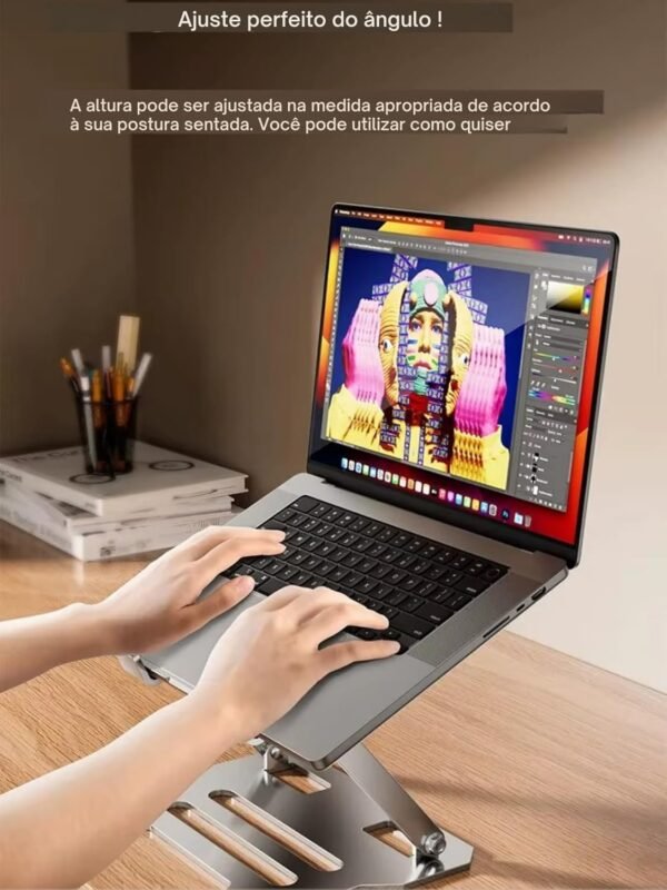 Suporte Ajustável de Alumínio para Notebook – Dobrável, Ergonômico – Compatível com MacBook, iPad, HP, Dell, Lenovo Até 17 Polegadas - Imagem 4