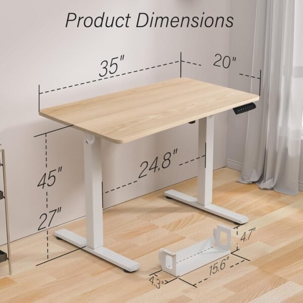 Kingant Mesa de pé ajustável em altura elétrica [89 x 51 cm] - Mesa ergonômica para escritório em casa, computador, estação de trabalho com gerenciamento de cabos - Imagem 3