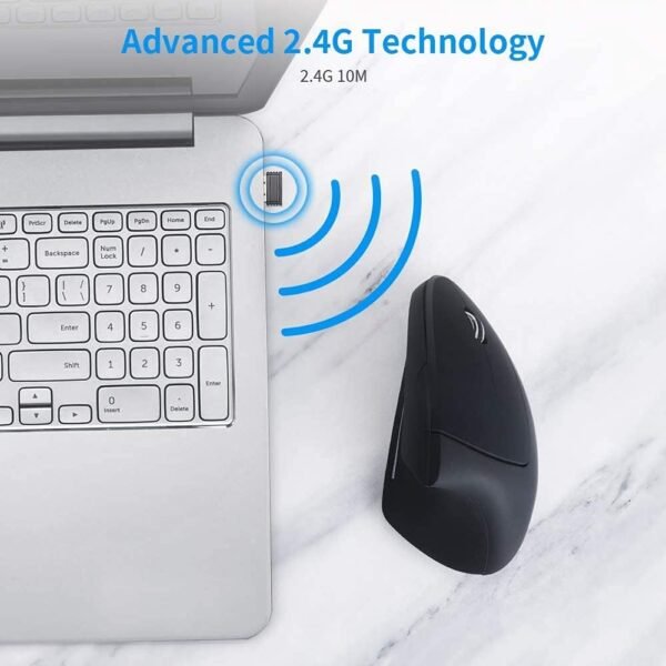 shoplease Mouse ergonômico sem fio recarregável, mouse óptico vertical para laptop com 4 DPI ajustáveis 800/1200/2000/3200, mouse de computador USB com 6 botões - Imagem 3