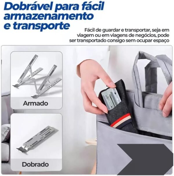 Suporte De Alumínio De Luxo Para Notebook Ajustável Com 6 Ângulos Ajustáveis - Dobrável E Ergonômico Para Desktop Portátil Compatível Com Macbook, Ipad, Hp, Dell (ETC) 10-17" - Linha Premium - Imagem 3