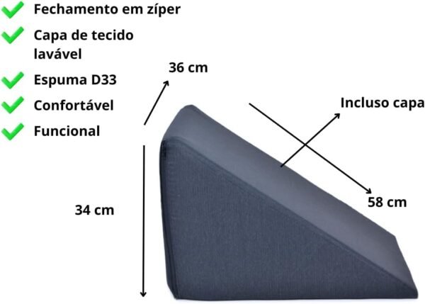 Travesseiro Triangular Espuma Encosto Adulto Apoio Costas Repouso Leitura Cor:Preto - Imagem 2