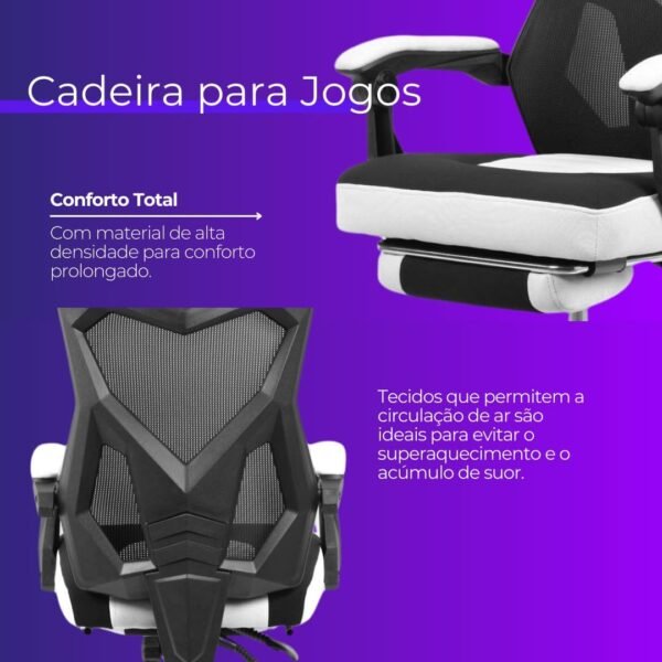 Cadeira Gamer Fox Racer Design Estilo Gamer Tecido Respirável Design Ergonômico (Branco/Preto) - Imagem 3