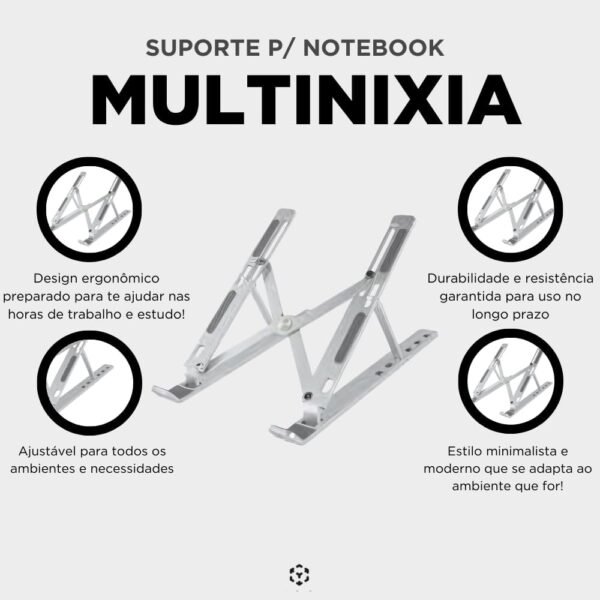 Suporte Para Notebook De Alumínio Ajustável Dobrável Portátil Metal Resistente E Ajustável, Compatível Com MacBook Air Pro, HP, Lenovo, Dell, Samsung - MULTINIXIA - Imagem 3