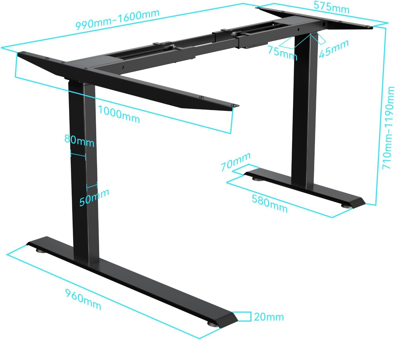 Estrutura de Mesa de Pé Elétrica Com Pernas Ajustáveis em Altura, Ergonômica, Base de Estação de Trabalho, 125Kg - Imagem 3