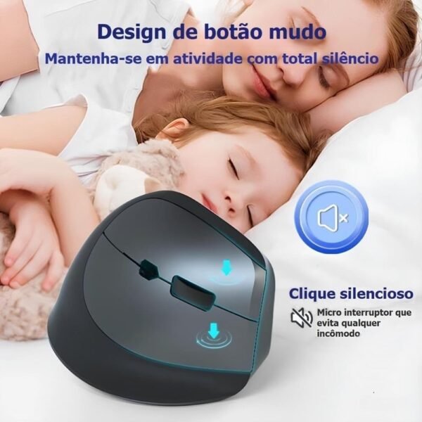 Mouse Vertical Ergonômico, Conexão Bluetooth 5.1 + 2.4G, 2400 DPI, 6 Botões, Recarregável, Compatível com Windows/Mac/Linux Preto - Imagem 3