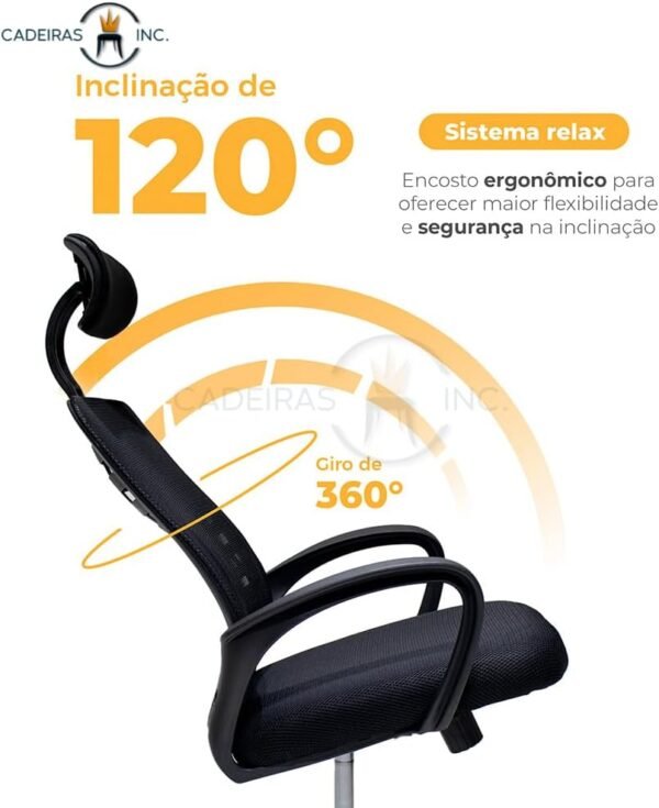 Cadeira De Escritório Presidente Simples Ergonômica Tela Mesh Simples Com Apoio e Sistema Relax Ribs Preta - Imagem 4