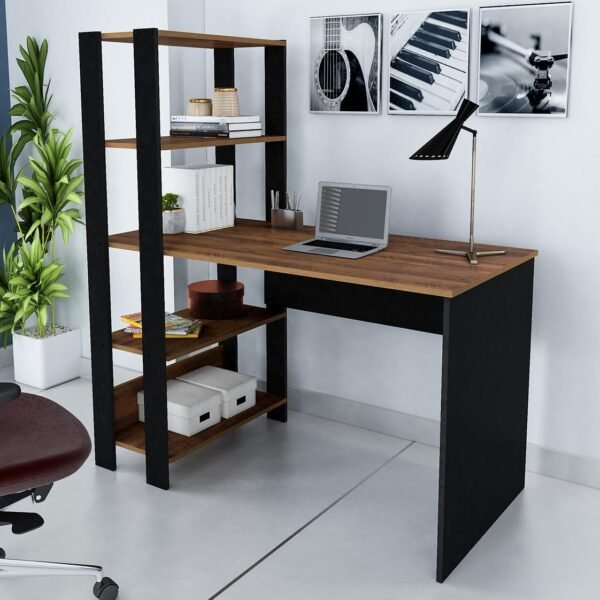 Escrivaninha com Estante Lateral MATCH cor Preto/Pinho - Artely - Imagem 2