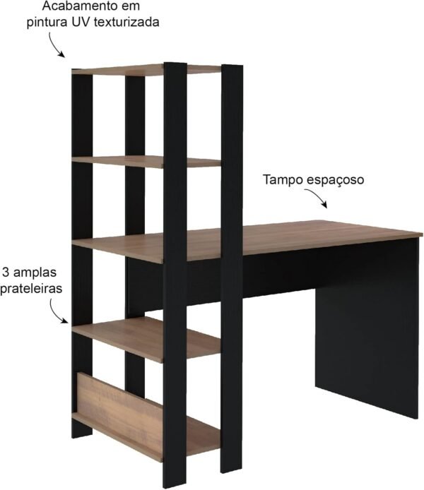 Escrivaninha com Estante Lateral MATCH cor Preto/Pinho - Artely - Imagem 3