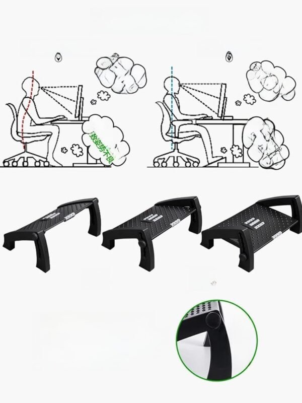 Banquinho Apoio Para Os Pés Embaixo Da Mesa Com Altura Ajustável Em 6 Posições Ergonômico Com Rodas De Massagem Suporte De Carga 8kg - Imagem 3
