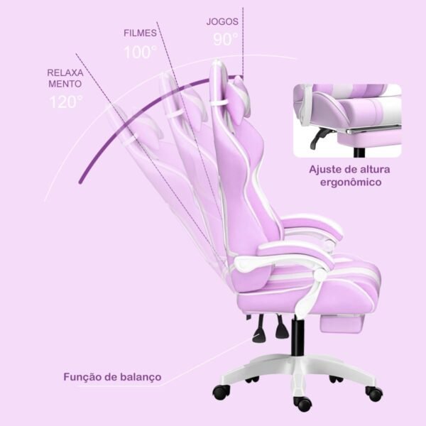Cadeira gamer fofa com orelhas de coelho, com apoio de pés e apoio de cabeça (Roxo) - Imagem 4