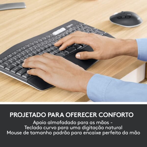 Combo Teclado e Mouse sem fio Logitech MK850 com Teclado com Apoio para as Mãos, Mouse Destro, Conexão USB Unifying ou Bluetooth com Easy-Switch para até 3 dispositivos e Pilha Inclusa - Imagem 3