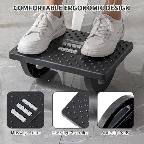 Apoio para Pés, Apoio para pés ergonomico, Apoio de pé, Suporte pé, Rodas de Massagem Giratórias de 180 Graus, Apoio para Pés Embaixo Da Mesa, Preto - Imagem 3
