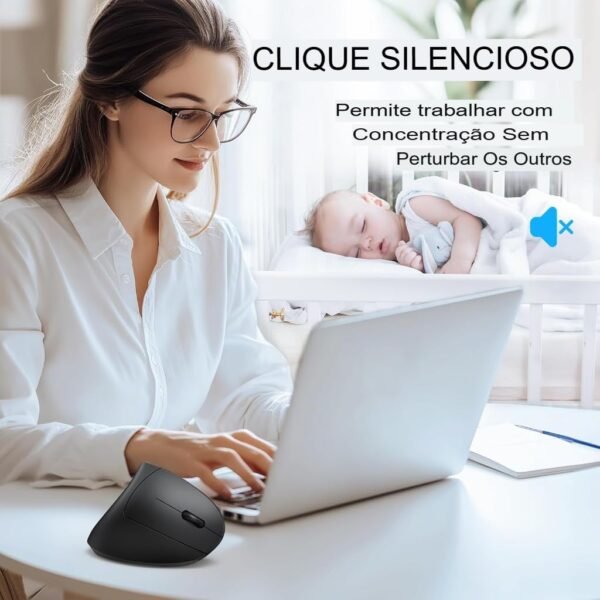 Mouse sem fio recarregável Bluetooth e 2.4G (2 em 1), design vertical ergonômico, 1000/1200/1600 DPI, 6 botões silenciosos, para laptop, computador, PC, MacBook, Chromebook (Rosa) - Imagem 3