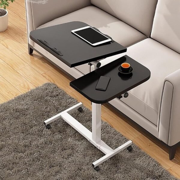 MESA NOTEBOOK COMPUTADOR JANTAR COM RODINHAS ESCRIVANINHA ALTURA AJUSTAVEL CARRINHO MULTIFUNCIONAL CAMA SALA PRETO - Imagem 5