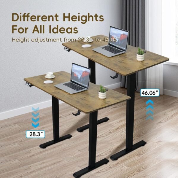 RRTECHFORU Mesa de pé elétrica, mesa de pé de altura ajustável, mesa de escritório em casa com placa de emenda (marrom rústico, 122 cm) - Imagem 3