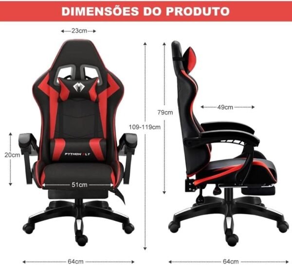 Cadeira Ergonomica Gamer Python Fly Conforto e Desempenho em Um Só Lugar (Vermelho) - Imagem 3