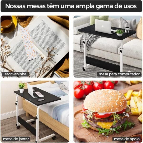 Mesa ajustável dobrável, mesa de cabeceira multifunctional, mesa de notebook lateral com ajuste de altura (Preto) - Imagem 3
