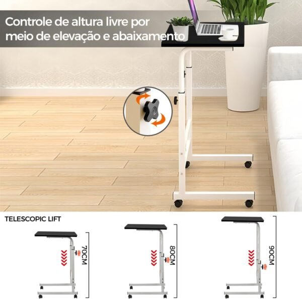Mesa ajustável dobrável, mesa de cabeceira multifunctional, mesa de notebook lateral com ajuste de altura (Preto) - Imagem 4